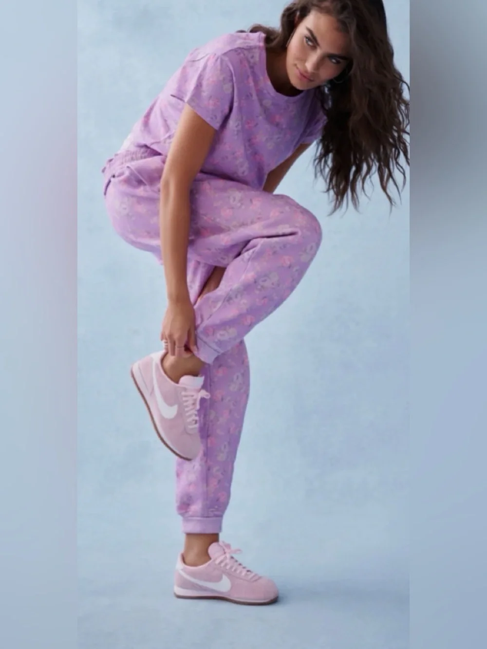 LoveShackFancy Lolana Floral Sweatpants in Hibiscus - Picture 2 of 8
